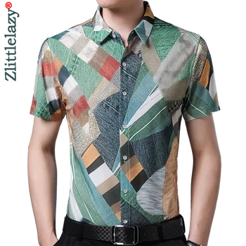 2021 Kratkimi Rokavi Moški Socialne Majica Poletne Ulične Priložnostne Hawaiian Argyle Srajce Obleko Mens Slim Redno Oblačila Modnih 2035
