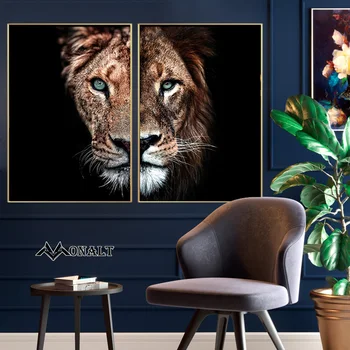 Pol Obraza Moški Ženski Lev Plakat Platno Slikarstvo Modularni Abstraktna Umetnost Afriške Živali Slike Stensko Dekoracijo za Dom Design