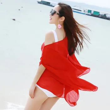 Poletje Ženske Šifon Bikini Pokrovček Barva Kopalk Beach Šal Veljajo Za Različne Namene Pareo Sarong Zaviti Plažo