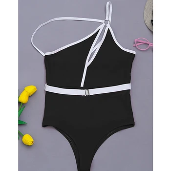 2021 Seksi eno-ramo enodelno obleko Retro mozaik kopalke za ženske, plavanje obleko High cut kopalke Votlih iz kopalke
