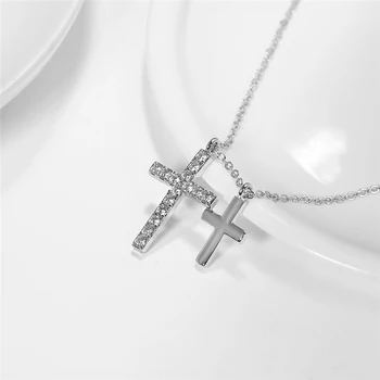 Klasična Kristalno Cirkon Dvojni Križ Obesek Ogrlica Retro Stranka Clavicle Verige Za Moški Ženske Krščanske Modni Nakit Darila