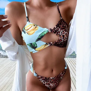 Miyouj Najnovejši Seksi Bikini Ženski Sadje Leopard, Tiskanje, Šivanje Bikini Kopalke Ženske Visoko Rez Bikini Niz Niz Plavanje