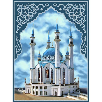 5D Diamond Vezenje Slikarstvo Mošeje Nosorogovo Kit Celoten Kvadratni Krog Mozaik Cerkve Krajine Needlework Ročno Darilo