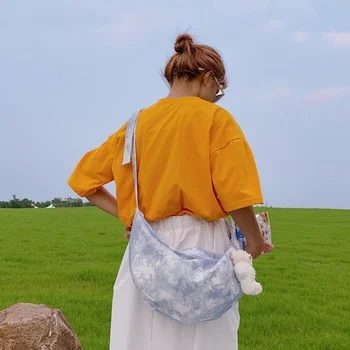 Ramo Torbe, Ženske Harajuku Tie Dye Japonski Slog Chic Vintage Hobos Platno Preprost Preppy Stil za Vse-tekmo Priložnostne Ulične