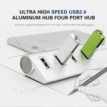 Prenosni Velikost Aluminij Zlitine Super Visoke Hitrosti 4 Vrata USB Zvezdišče USB Razdelilnik Adapter Z LED Indikator Za PC Prenosni Računalnik