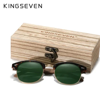 KINGSEVEN Retro Moda Style Ročno Črni Oreh Lesene sončna Očala Moški Ženske Polarizirana UV400 Objektiv Semi-Rimless Očala