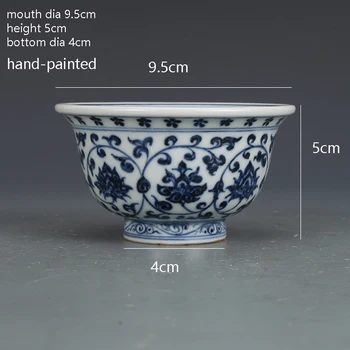 Daming Yongle Modre In Bele Ribe Alge Vzorec Roko Pokal Starinsko Porcelana Zbirko Ročno poslikano Pokal Okraski